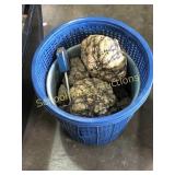 Tub of rocks. 2 nice whole geodes on top plus