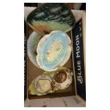 Box of old decorative dishes. Some marked. Also