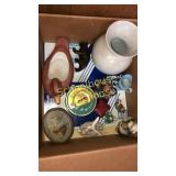 Box of collectibles & decor. Many are marked