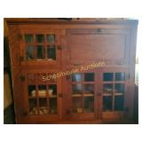 Wood cabinet with 4 lead glass door and secretary