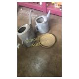 2 metal cans & pampered chef pie stone