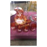 Carnival glass pitcher & 5 juice glasses