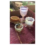 4 collectible glass. Pink glass is marked B,
