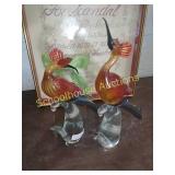 Set of 2 large hand blown glass birds approx 17"