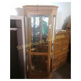 Nice lighted  corner curio glass shelves & key