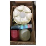 Large box of Tupperware 
Glasses pitchers