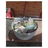 Galvanized tub with bottles and jars  and bonus