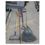 Group of rakes and shovels