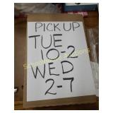 Pick up is Tuesday 10am-2pm and Wednesday