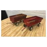2 red Ertl wagons