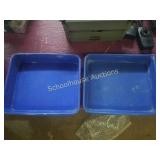 Pair of blue enamel pans with spout