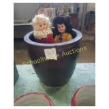 Old brown crock with bonus 2 dolls