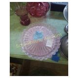 Pink glass dish with lid