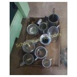 Flat of misc pewter steins and other