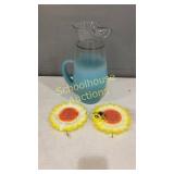 Fun retro pitcher 11.5" tall + pair of sunflower