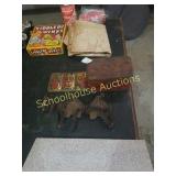 Group of old tins and small iron and bonus