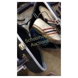 Ebonite bowling ball and some bowling shoes. The