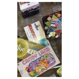 Chinese checkers, clue, candy land and monopoly