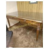 Library table wood  59" x 34" x 30" with glass