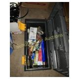 Rubbermaid tool box loaded with tools