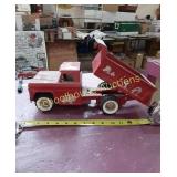 Vintage Red metal dump truck marked