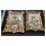 1968 Ceramic wall plaques 'framed' flowers. One