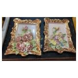 1968 Ceramic wall plaques "framed" flowers. One