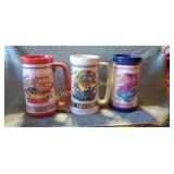 Assorted street rod racing plastic beer steins