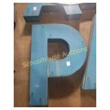 Blue Metal letter P sign.  About 24 inches