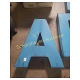 Blue Metal letter A sign.  About 24 inches