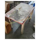 Vintage metal table top wood legs approx 30"x48"