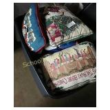 Huge tote of holiday pillows, blankets & more!