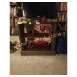 Wood cabinet and all contents. Red glassware and