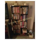 Pair of wood shelves and contents. Books and