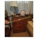 Wood dresser, lamp, and  decorative items