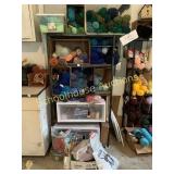 Metal shelving unit with yarn and more