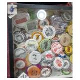 Large display case of vintage buttons