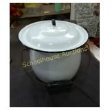 9 inch Vintage White & Black Metal Pot with