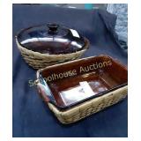 Anchor Hocking Bakeware x2 with serving baskets ,