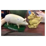 Farm duo. Wooden Yorkshire pig & Pearl cow