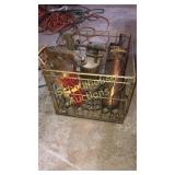 Metal crate of metal. Blow torch, fire