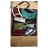 Medium box of purses and handbags. Various