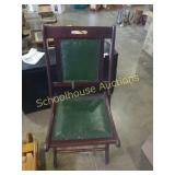 Group of 4 dark wood padded chairs with nail head