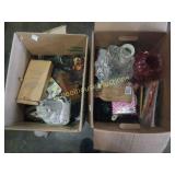 2 boxes of glass baskets, and decorative items,