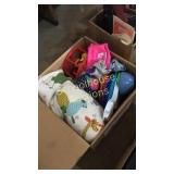 Kids box, girls 24m/2t clothes, kids quilts, toys