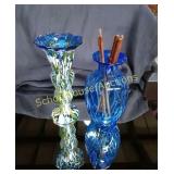 Beautiful Blue Glass Vases not marked 10" & 9"