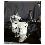 Vintage Pitchers Cow & Rabbit plus Rooster Vase