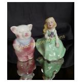 Porcelain Girl Statue marked Laeton and Pig Bank