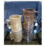 Vintage Pottery Water Pitchers x2  9"&7" not