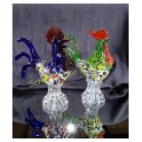 Beautiful Colorful Glass Chicken & Rooster 9'
